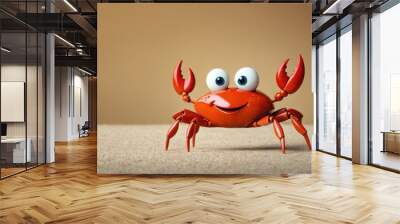  a close up of a toy crab on a surface with two eyes on it's head and one eye on the back of the crab, with two legs. Wall mural