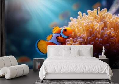  A clownfish resides inside a sea anemone Wall mural