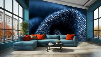  A detailed view of a blue fabric with a softly blurred depiction of its interior and exterior Wall mural