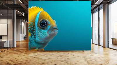   A detailed view of a yellow-blue fish against a blue backdrop, featuring a light blue sky overhead Wall mural