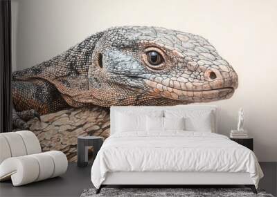  A drawing of an iguana on a wooden background with a white wall Wall mural