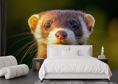  A ferret in focus, eyes fixed on the camera, with a softly blurred background Wall mural