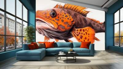  A fish sketch with an orange and black speckled body against a black and white backdrop Wall mural