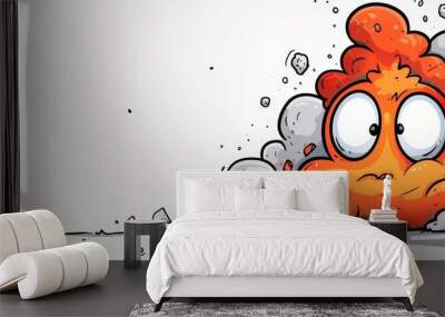  A frowning orange cartoon character sits amidst a smoky pile Wall mural