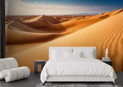  a group of sand dunes in the middle of a desert with a blue sky and white clouds in the background. Wall mural