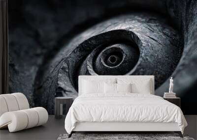  A monochrome image of a metal spiral's interior Wall mural