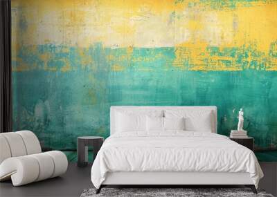  A room with two sets of yellow and green walls and a wooden floor Wall mural