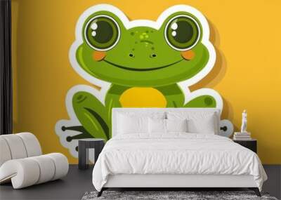   A sticker of a frog sitting on the ground with wide-open eyes and a smiling face Wall mural