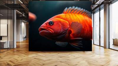  A tight shot of a goldfish amidst its aquatic companions One fish is prominently featured in the foreground Wall mural