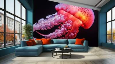  A tight shot of a jellyfish against a black backdrop, with a scarlet light centrally positioned Wall mural