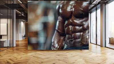  A tight shot of a man's bare back heavily coated in brown paint Wall mural