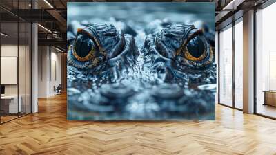   A tight shot of an alligator's face in the water, with eyes open and head half-submerged Wall mural