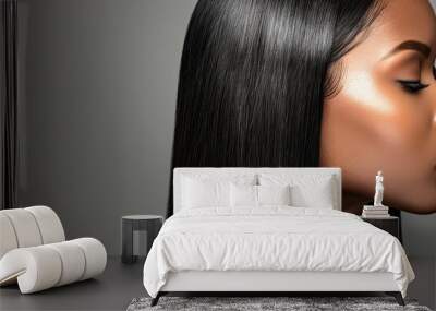   A woman with long black hair that is sleek, straight, and straight Wall mural