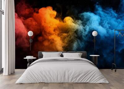  Rainbow-hued smoke cloud against black backdrop; text space on left Wall mural