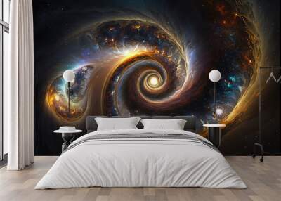  two spirally shaped objects in a space filled with stars.  generative ai Wall mural