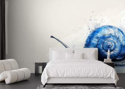 Blue snail on white, shell sporting a splash of paint at its base Wall mural