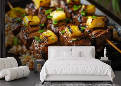 meat skewers and pineapple skewers Wall mural