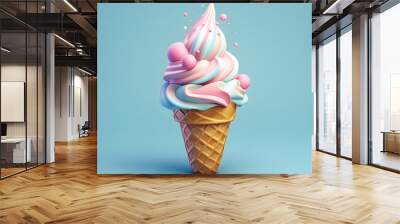 Ice cream 3d vector icon.GenerativeAI. Wall mural