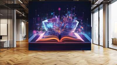 Low poly book with futuristic elements.GenerativeAI. Wall mural