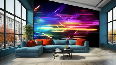 3d technology abstract neon light splash particle background, moving high speed wave lines empty space scene, spotlight, dark night, virtual reality, cyber futuristic sci-fi background. Generative AI Wall mural