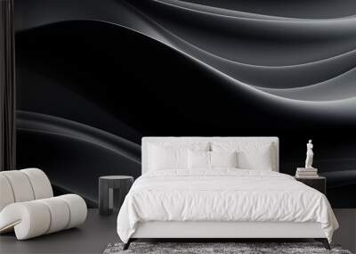 A seamless abstract black texture background featuring elegant swirling curves in a wave pattern, set against a dark material background. Wall mural