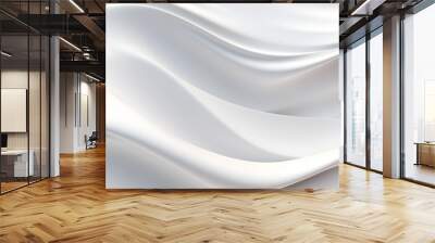 A seamless abstract white texture background featuring elegant swirling curves in a wave pattern, set against a bright white fabric material background. Wall mural