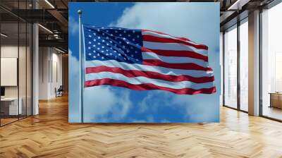 American flag. The USA flag blowing in the wind, symbolizing American pride and patriotism.  Wall mural