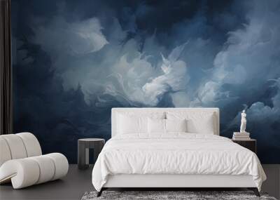 An abstract watercolor paint background featuring dark blue, gray, and white color tones, creating a grunge texture suitable for backgrounds and banners. Wall mural