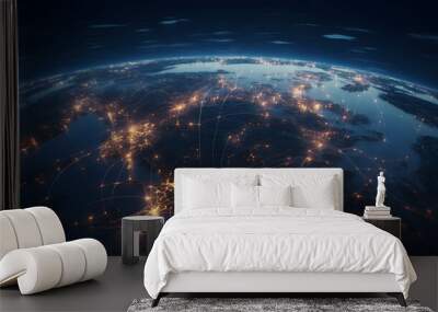 Global worldwide network connection and data connections concept. Communication technology for internet business and telecommunication. Digital art illustration, Generative AI Wall mural