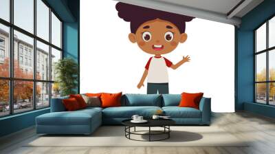 Cute cartoon little girl waving her hand. Little schoolgirl character. Vector illustration Wall mural