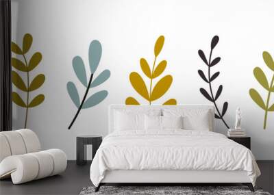 Set of simple abstract hand drawn flowers. Floral springtime prints design. Vector stock illustration Wall mural