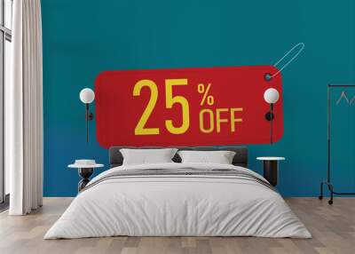 25% off. Twenty-five percent discount banner. Red label on a blue background vector. Wall mural