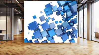 Abstract digital blue 3d cubes Wall mural