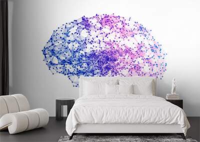 Abstract geometric brain with network connections. 3D render illustration isolated on white background Wall mural