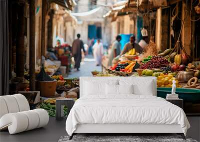 Arabic bazaar shopping in an outdoor market. Crowded with people at the market Wall mural