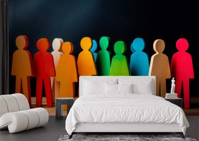 Colorful painted group of people wooden figures, diversity concept. Generative  Wall mural