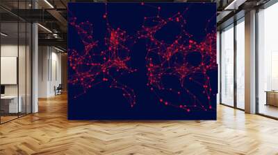 Connected red line and dots. Simple technology network background Wall mural