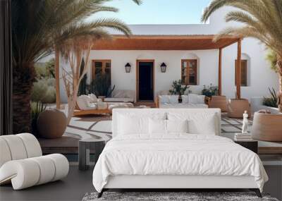 Cozy luxury white Spanish villa with swimming pool. Generative ai edited Wall mural