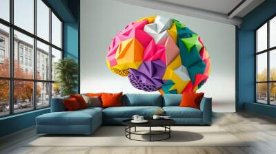 Low poly human brain multi color. Ai generative Wall mural