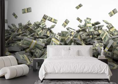 money heap falling cash us dollars siolated on white  Wall mural