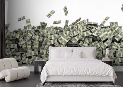 money heap falling cash us dollars siolated on white Wall mural