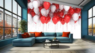 Rising red and white party balloons  Wall mural