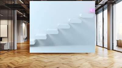 Stairs going upward concept of building success foundation. Block stacking as step stair on white background. Wall mural