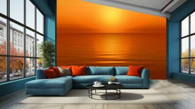 Sunset ocean horizon sky clouds sunset landscape. 3D illustration Wall mural