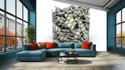 Tubes form stacked us dollars isolated on white background. Bucket of cash Wall mural