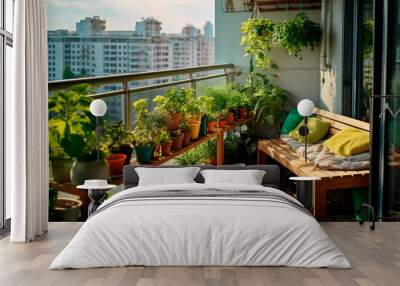 urban balcony garden organic vegetable gardening in the city Wall mural