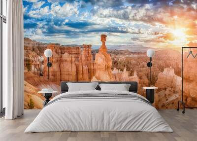 Bryce Canyon National Park at sunrise with dramatic sky, Utah, USA Wall mural