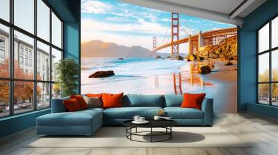 Golden Gate Bridge at sunset, San Francisco, California, USA Wall mural