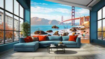 Golden Gate Bridge at sunset, San Francisco, California, USA Wall mural