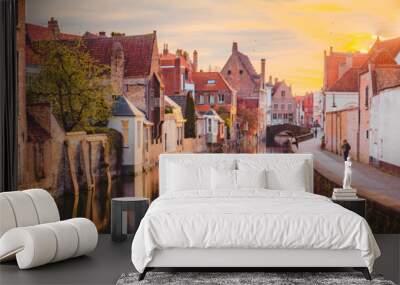 Historic city of Brugge at sunrise, Flanders, Belgium Wall mural